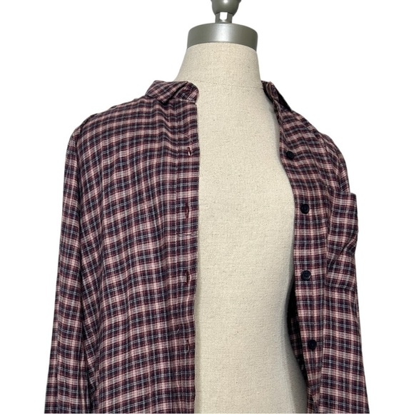 BeachLunchLounge Red Pear Whitney Button Down Plaid Long Sleeve Top Size Small - Picture 7 of 14